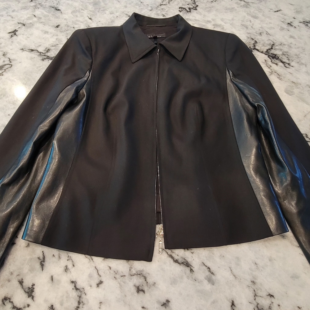 Escada Women's Black Jacket with Leather Accents - Picture 1 of 7